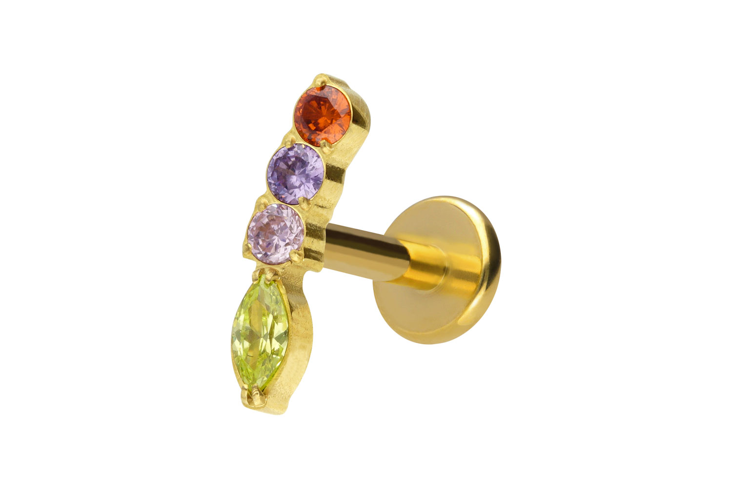 Titan Labret Piercing mit Innengewinde BUNTER KRISTALLBOGEN